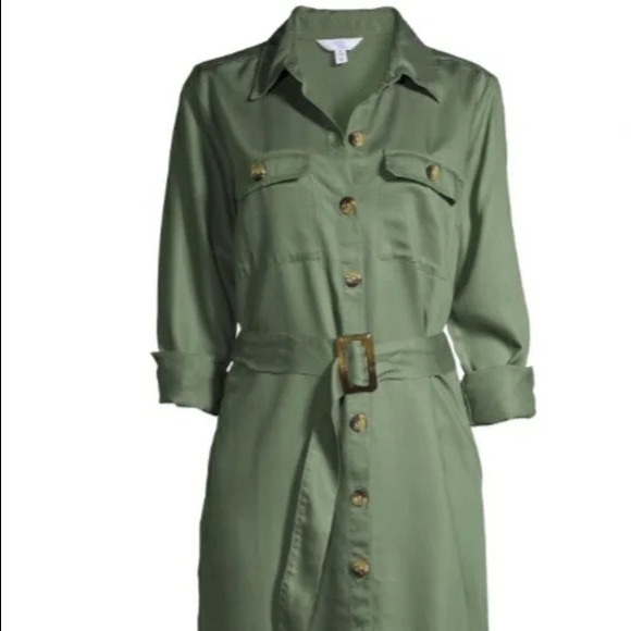 Time And Tru 100% Viscose Olive Green Button Down Shirt Dress - Picture 2 of 8